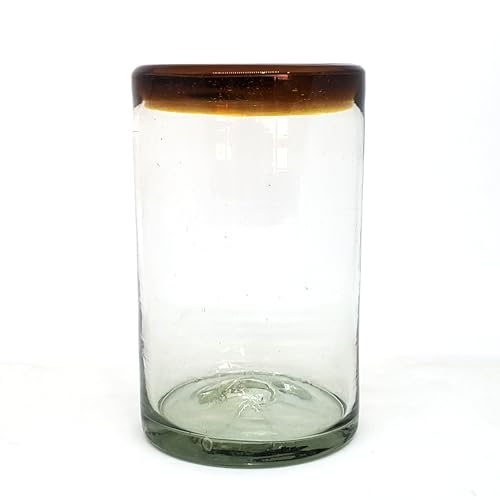 MexHandcraft Amber Rim 14 oz Drinking Glasses (set of 6), Recycled Glass, Lead-free, Toxin-Free (Drinking) - Image 3