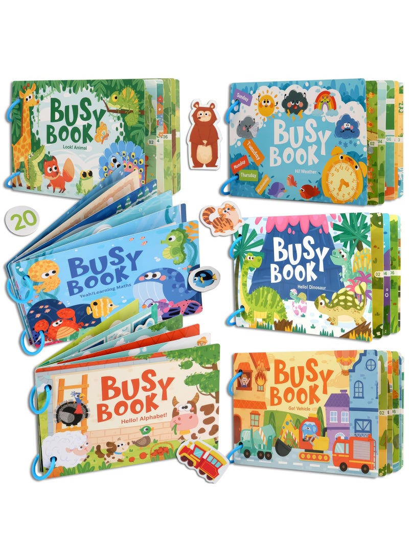 6-Piece Quiet Book Set for Toddlers, Early Learning Activities Puzzle Paste Matching Game Toy, Kids Educational Magic Tape Wooden Busy Books Toys  - Image 1