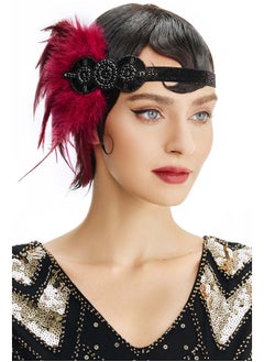1920S Flapper Headpiece Roaring 20S Great Gatsby Headband Vintage Feather Headband 1920S Flapper Gatsby Hair Accessories For Party (Burgundy)