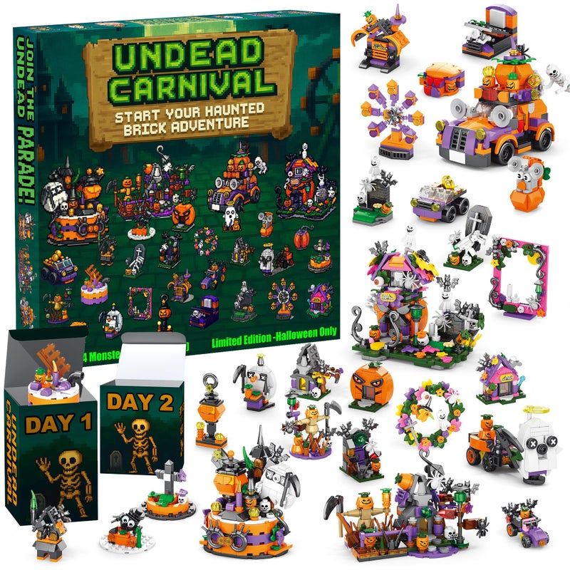 Funewest Advent Calendar 2026 31 Days Spooky Countdown Kit 6 in 1 Building Blocks Set Creepy Carnival Building Toy Gifts for Adult Teens Kids - Image 2