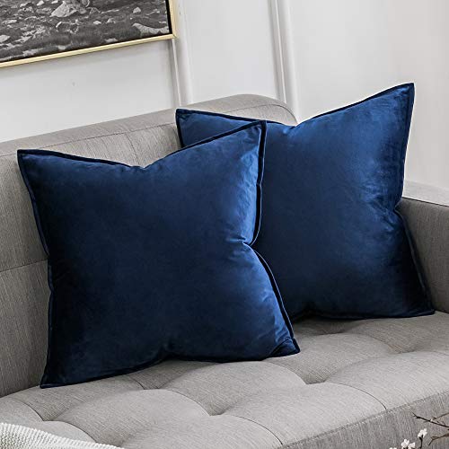 MIULEE MIULEE Pack of 2 Navy Blue Decorative Velvet Throw Pillow Cover Soft Pillow Cover Soild Square Cushion Case for Sofa Bedroom Car 18x 18 Inch 45x 45cm  - Image 1