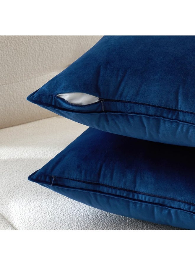 MIULEE MIULEE Pack of 2 Navy Blue Decorative Velvet Throw Pillow Cover Soft Pillow Cover Soild Square Cushion Case for Sofa Bedroom Car 18x 18 Inch 45x 45cm  - Image 2