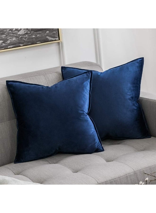MIULEE MIULEE Pack of 2 Navy Blue Decorative Velvet Throw Pillow Cover Soft Pillow Cover Soild Square Cushion Case for Sofa Bedroom Car 18x 18 Inch 45x 45cm  - Image 3