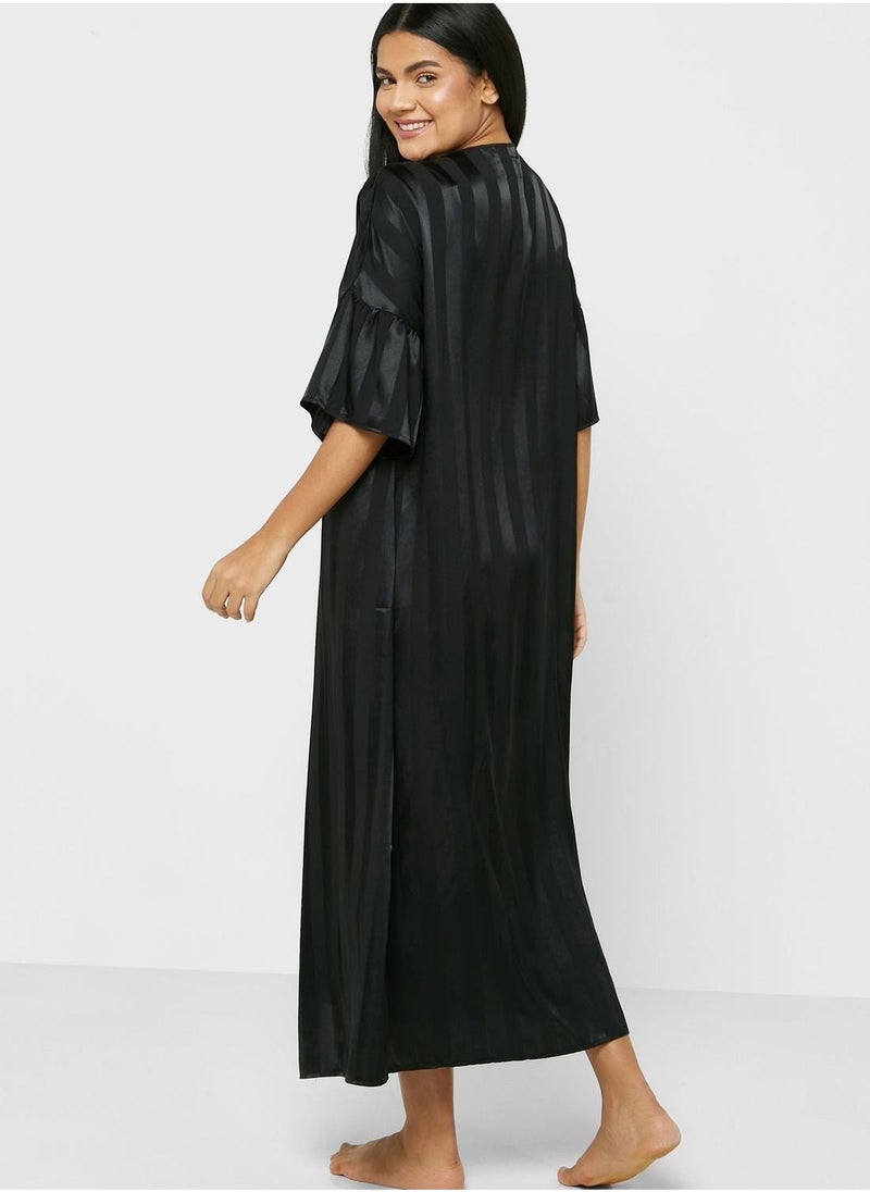 2 Piece Stripe Pyjama Set Night Robe & Dress - Image 3