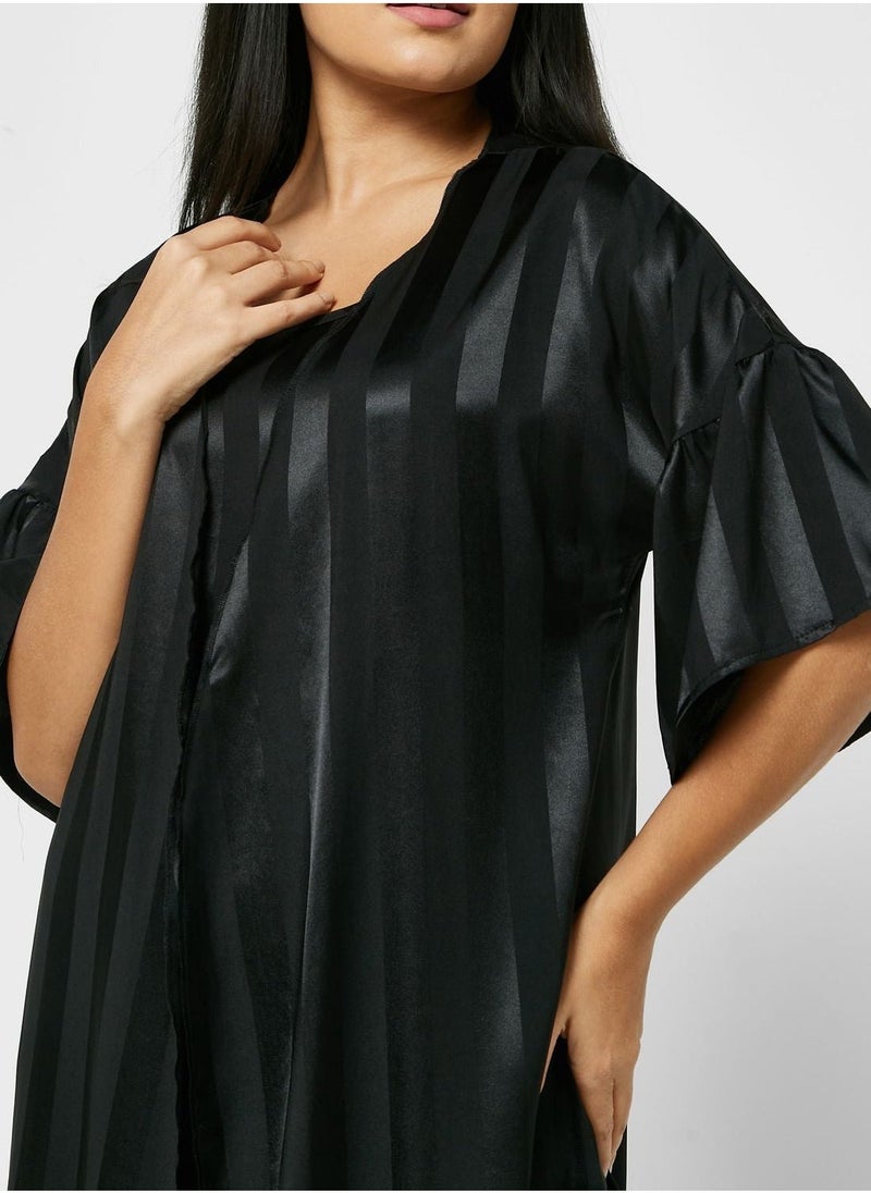 2 Piece Stripe Pyjama Set Night Robe & Dress - Image 4