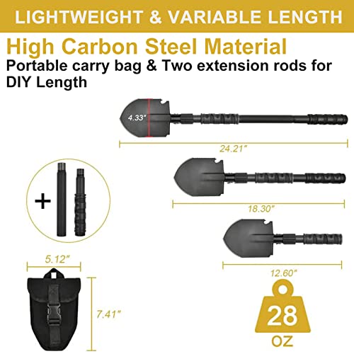 Yeacool Camping Shovel, (24.21'') Survival Off Road E Tool Folding Shovel with Pickaxe, Portable Bag, High Carbon Steel, for Digging, Backpacking, Hiking, Gardening, Emergency, Outdoor - Image 2