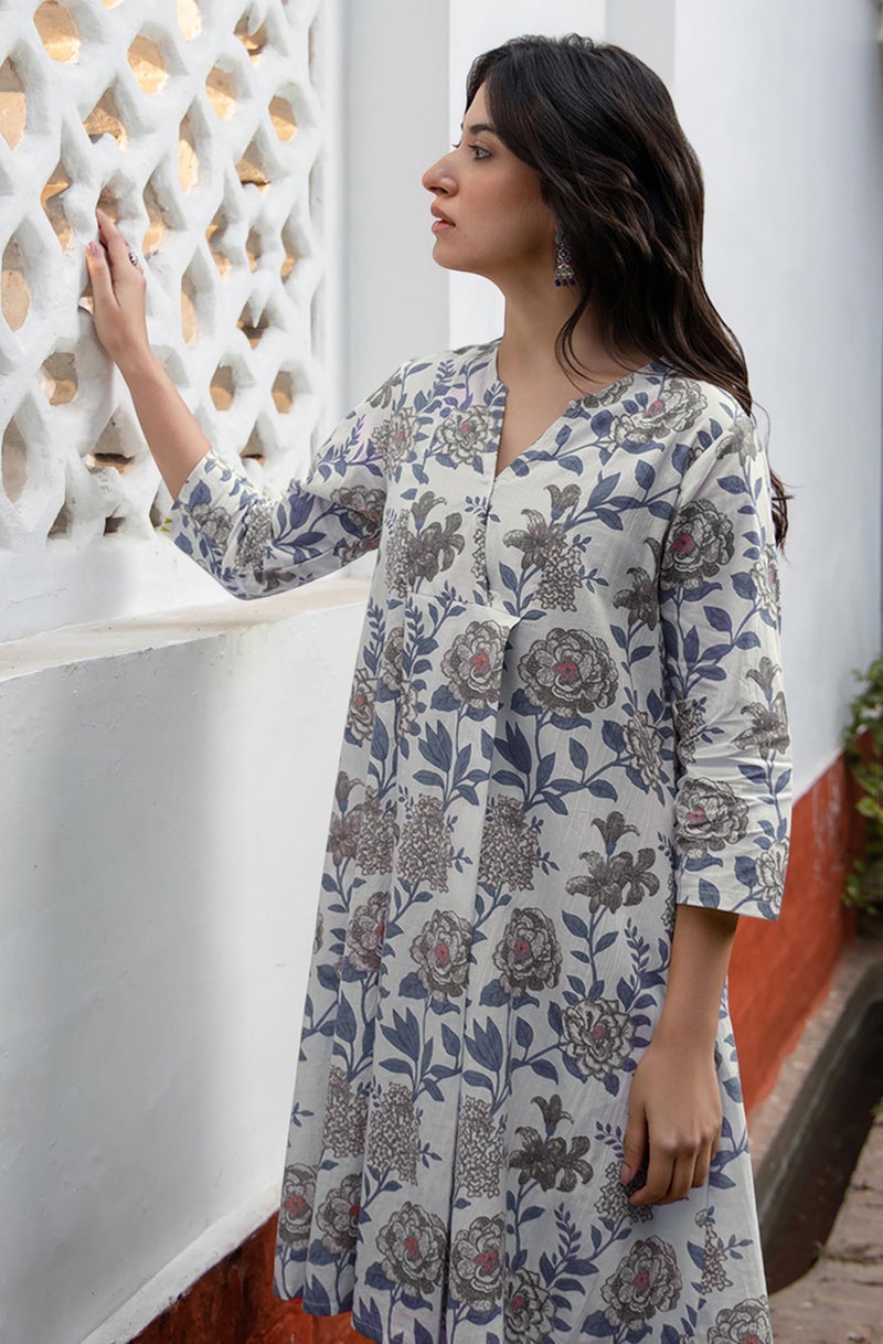Janasya Women's White Pure Cotton Floral Printed Tunic (JAC24TU01583-XL) - Image 3