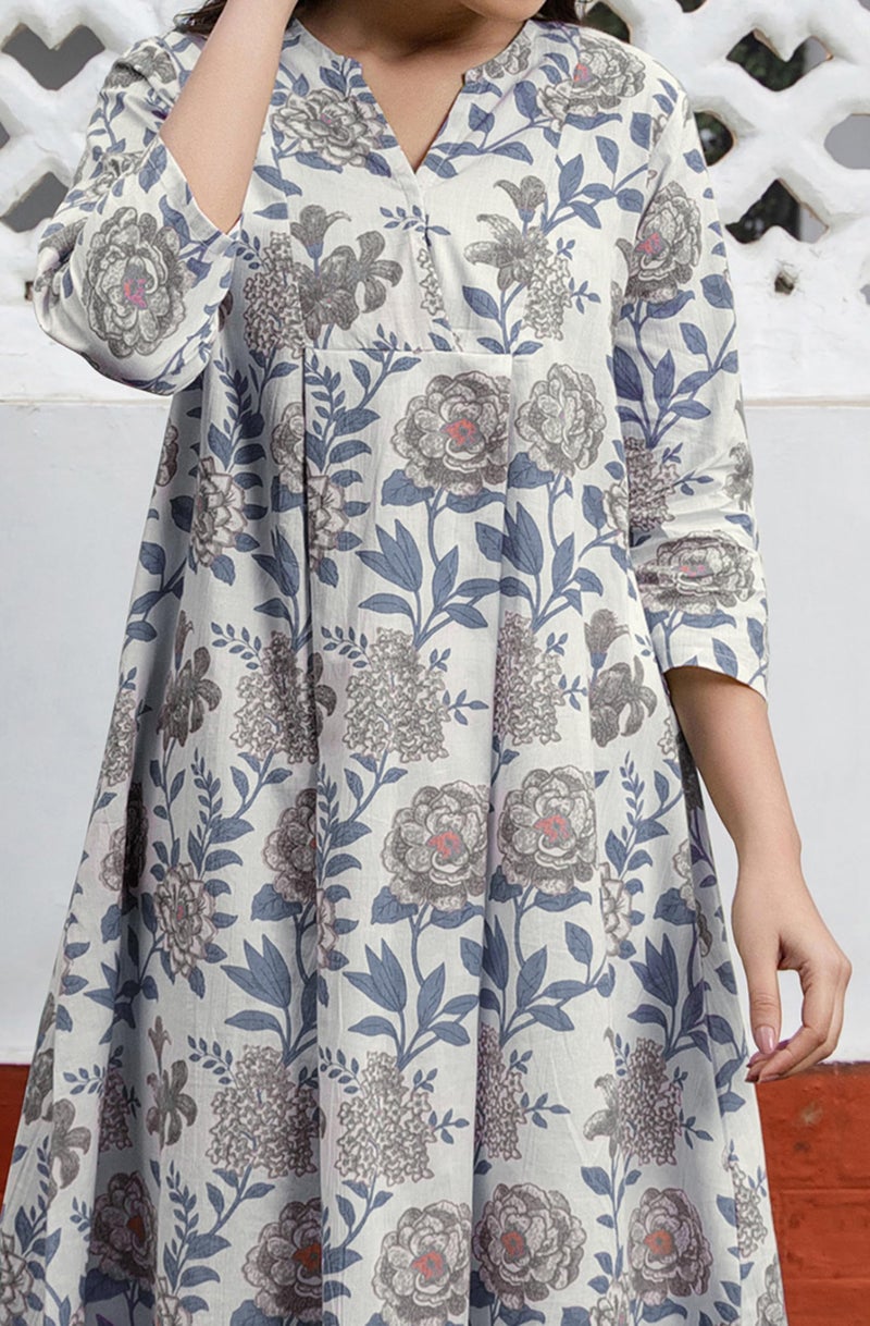 Janasya Women's White Pure Cotton Floral Printed Tunic (JAC24TU01583-XL) - Image 5