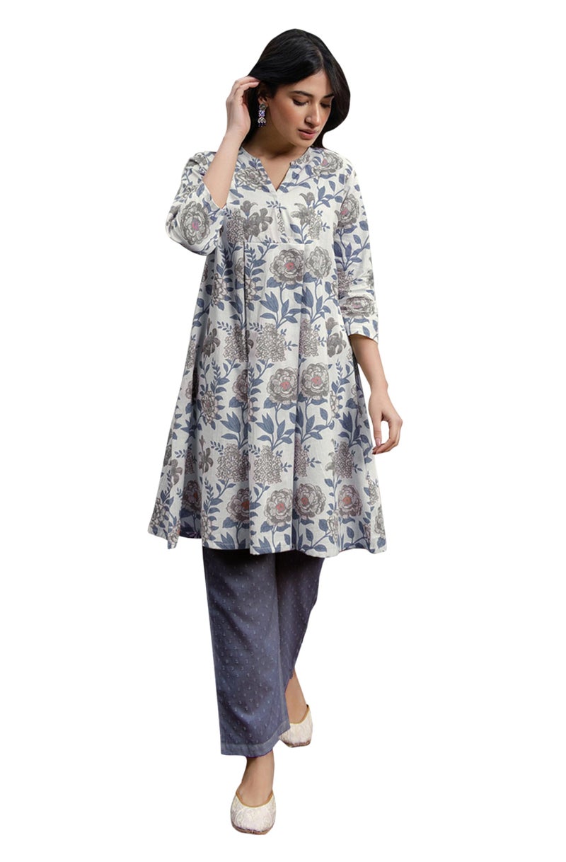 Janasya Women's White Pure Cotton Floral Printed Tunic (JAC24TU01583-XL) - Image 1