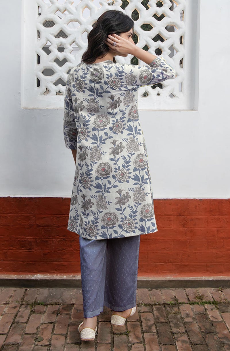 Janasya Women's White Pure Cotton Floral Printed Tunic (JAC24TU01583-XL) - Image 4