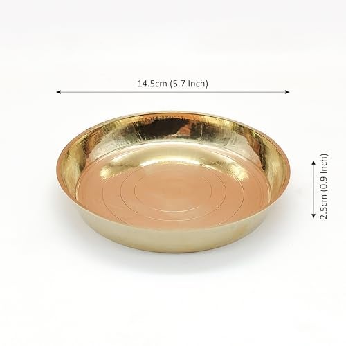 TORPPEZA Brass plain Design heavy plate for store kumkum, haldi, akshat, prashad/heavy small thali for pooja purpose round shape plate (Size - 14.3cm) Pack of 1 - Image 4