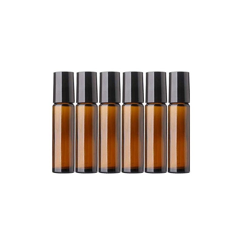 Coromandel Amber Glass 10 ML Roll On Bottles with Black Cap for Essential Oils Essential Oil Blends Perfumes Aromatherapy Refillable Eco Friendly Leak Proof Bottle Pack of 6 - Image 1