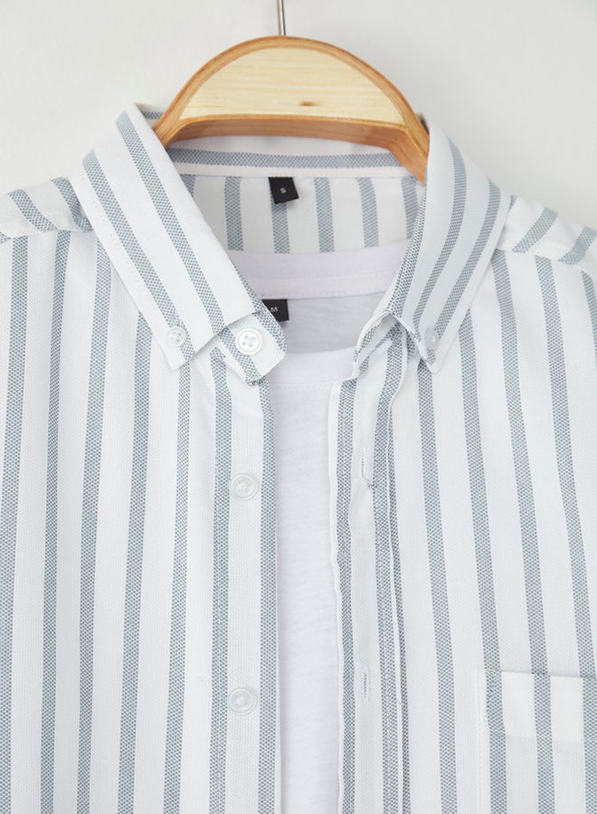 trendyol Khaki Regular Fit Striped Oxford Easy Iron Men's Shirt - Image 4