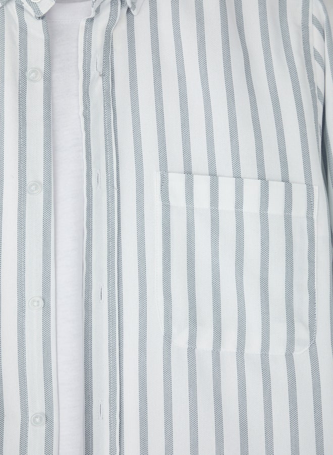 trendyol Khaki Regular Fit Striped Oxford Easy Iron Men's Shirt - Image 3