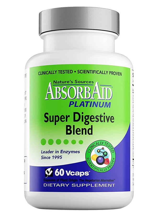 Nature's Sources AbsorbAid Platinum Super Digestive Enzyme And Probiotic Blend Vegetarian Capsules For Digestive Support, Pack Of 60'S