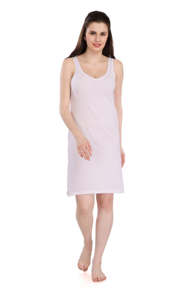 Splash Cotton Rich Camisole Slip for Women| Long Kurti Slip/Suit Slip/Camisole Slip Knee Length - 139 White - Image 1