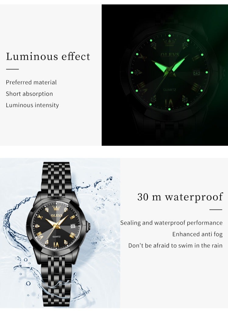 أوليفز أعلى ماركة ساعات نسائية أنيقة المعين مرآة الأصلي كوارتز السيدات ساعة اليد الفولاذ المقاوم للصدأ للماء مضيئة جديد - Image 3