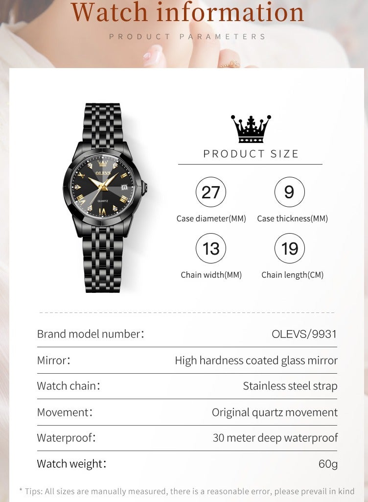 أوليفز أعلى ماركة ساعات نسائية أنيقة المعين مرآة الأصلي كوارتز السيدات ساعة اليد الفولاذ المقاوم للصدأ للماء مضيئة جديد - Image 5