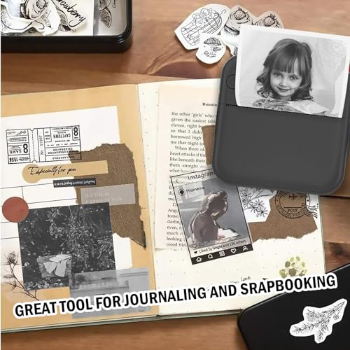 HUIJUTCHEN Mini Photo Printer - Portable Pocket Sticker Printers for iPhone Thermal Printer with 10 Rolls Thermal Paper for Photo, Memo, Journal - Black - Image 2