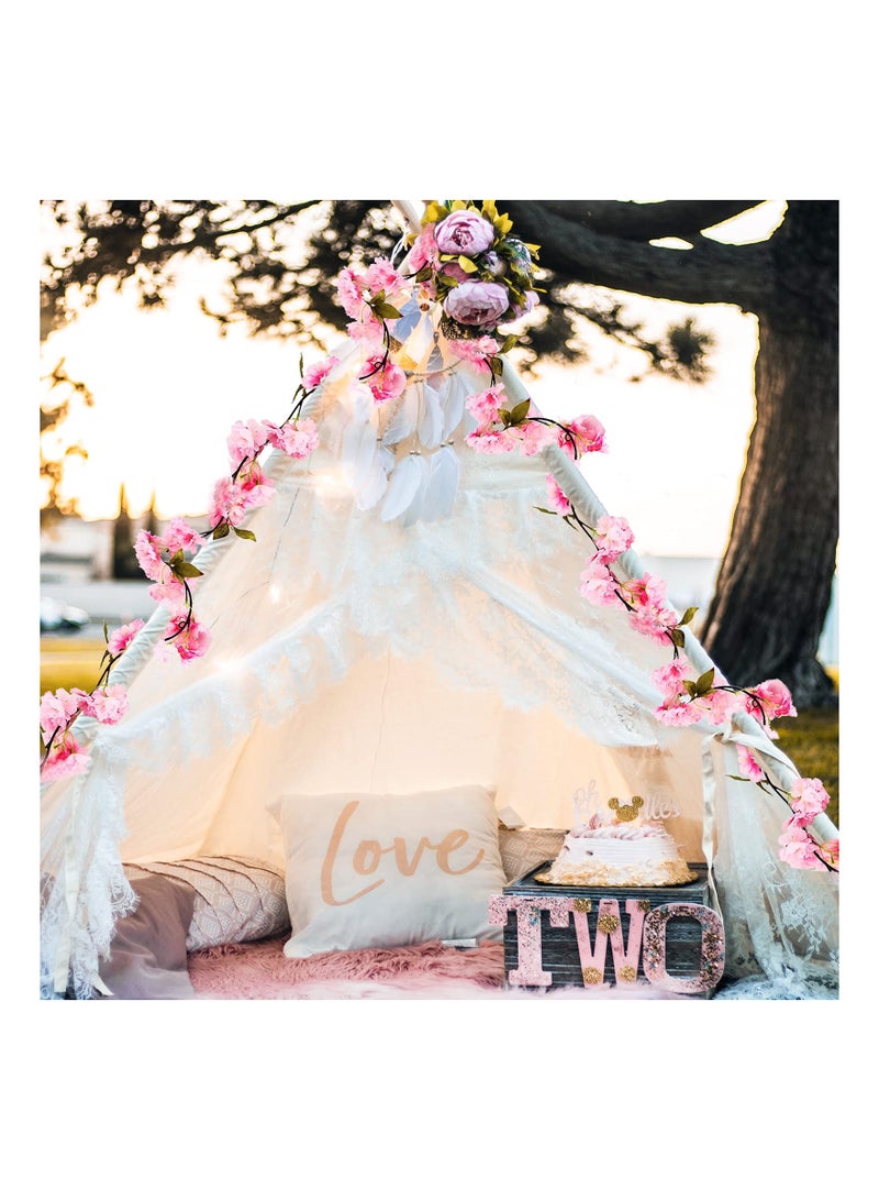 SYOSI 2 Pack 5.9FT Artificial Cherry Blossom Garland Hanging Vine Fake Silk Floral Garland with Green Leaves for Home Garden Fence Wedding Party Craft Art Decoration - Image 4