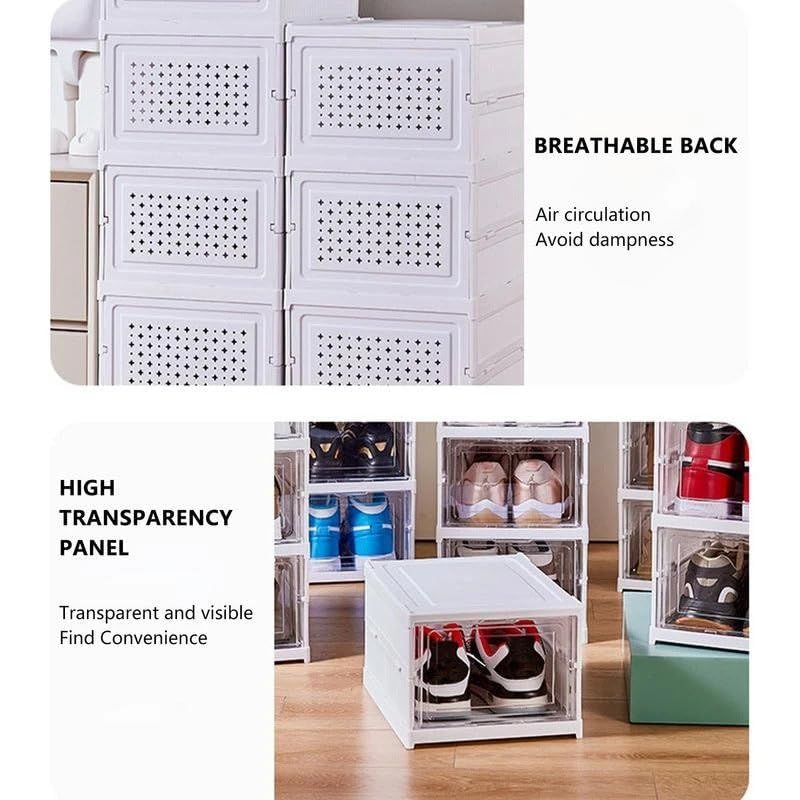 RELEMTRA Drop Front Shoe Organizer Storage Box No Assembly Stackable Shoe Storage Bins with Clear Door Free Standing Shoe Shelf Cabinet with Lids Plastic Shoe Rack for Closet Entryway - Image 3