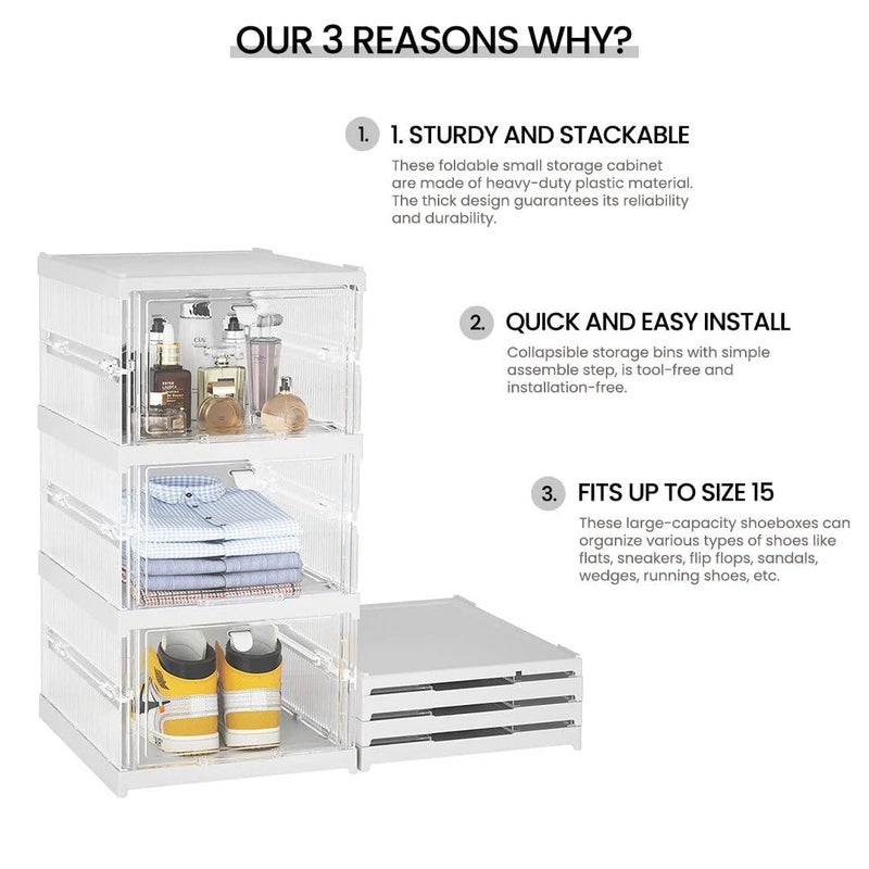 RELEMTRA Drop Front Shoe Organizer Storage Box No Assembly Stackable Shoe Storage Bins with Clear Door Free Standing Shoe Shelf Cabinet with Lids Plastic Shoe Rack for Closet Entryway - Image 5
