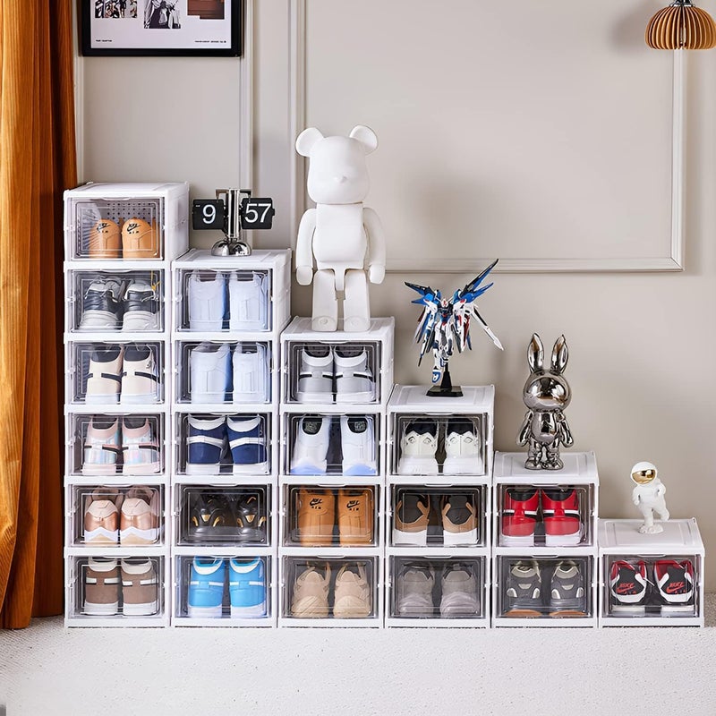 RELEMTRA Drop Front Shoe Organizer Storage Box No Assembly Stackable Shoe Storage Bins with Clear Door Free Standing Shoe Shelf Cabinet with Lids Plastic Shoe Rack for Closet Entryway - Image 2