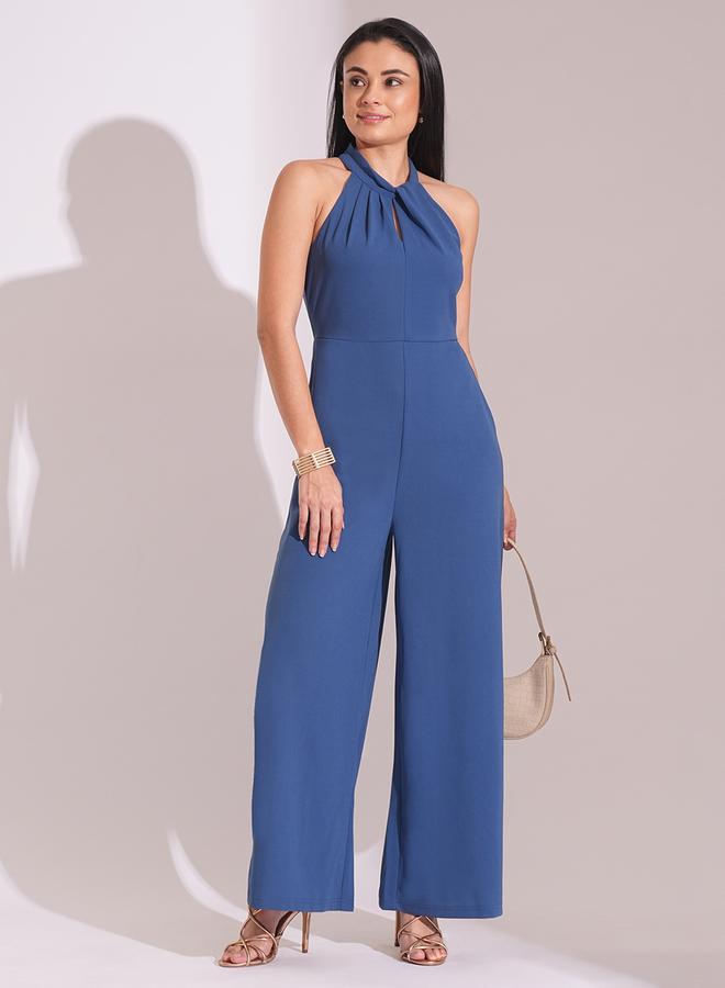 globus Twisted Pleated Keyhole Detail Wide Leg Workwear Jumpsuit - Image 1