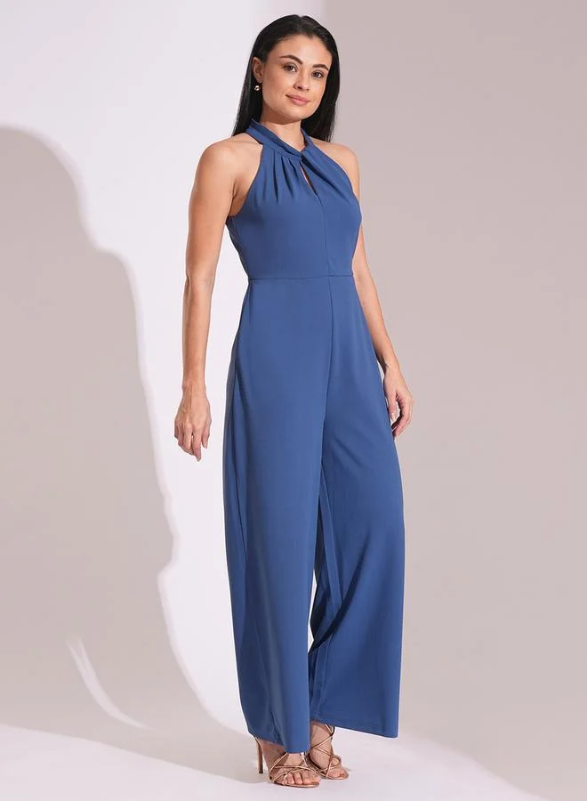 globus Twisted Pleated Keyhole Detail Wide Leg Workwear Jumpsuit