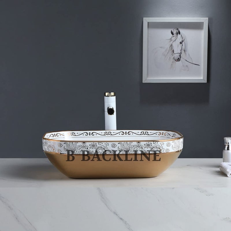 B Backline Ceramic Table Top Wash BasinArt BasinCounter top BasinBathroom Sink Basin For Bathroom Living Room 20 X 14 X 55 Inches Rosegold White Only Basin - Image 3