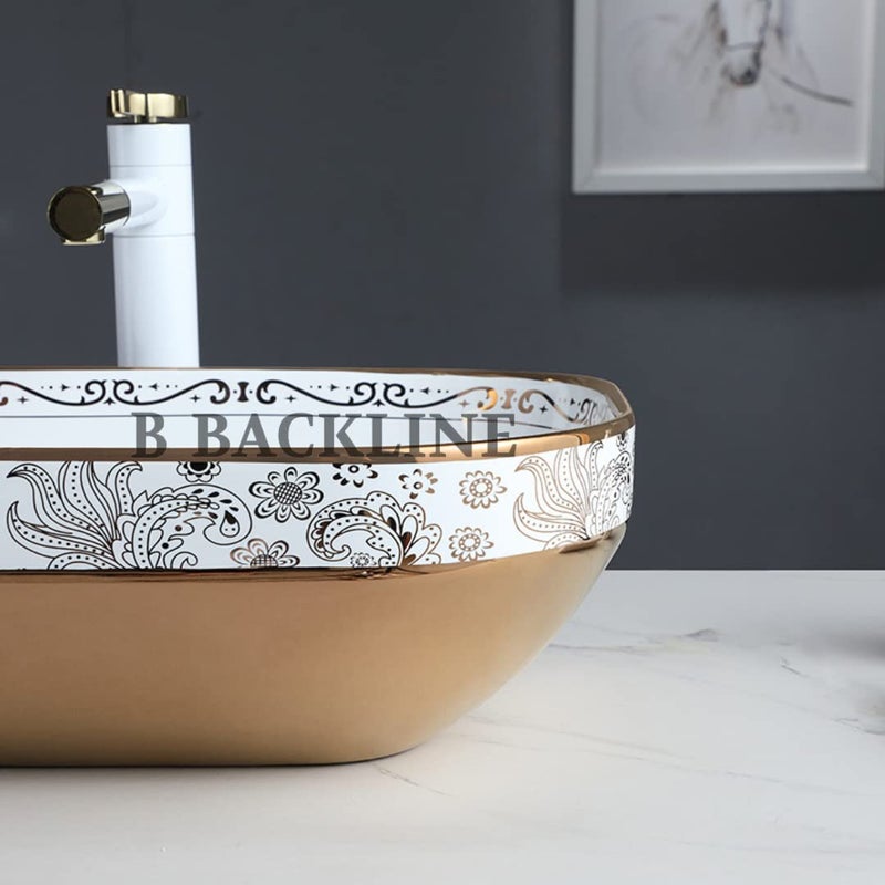 B Backline Ceramic Table Top Wash BasinArt BasinCounter top BasinBathroom Sink Basin For Bathroom Living Room 20 X 14 X 55 Inches Rosegold White Only Basin - Image 5