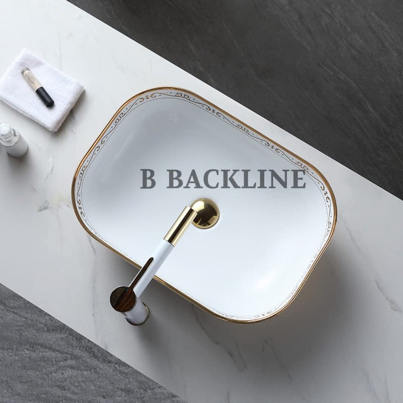 B Backline Ceramic Table Top Wash BasinArt BasinCounter top BasinBathroom Sink Basin For Bathroom Living Room 20 X 14 X 55 Inches Rosegold White Only Basin - Image 4