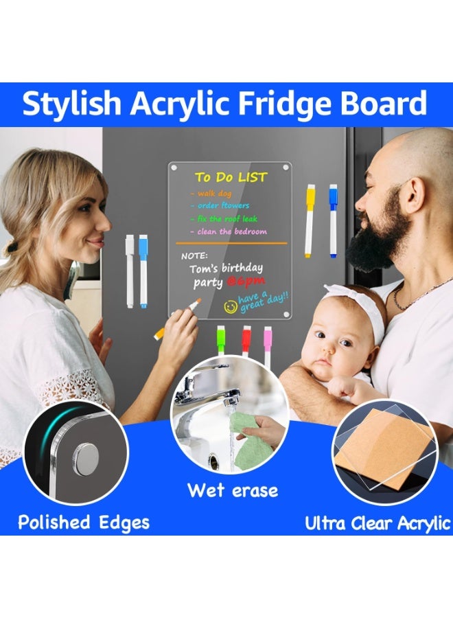 PTTIMFFM Magnetic Clear Acrylic Dry Erase Board for Fridge, Weekly Planner, Memo, Grocery List Organizer with 6 Markers & Eraser - Image 2