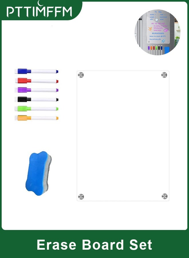 PTTIMFFM Magnetic Clear Acrylic Dry Erase Board for Fridge, Weekly Planner, Memo, Grocery List Organizer with 6 Markers & Eraser - Image 1