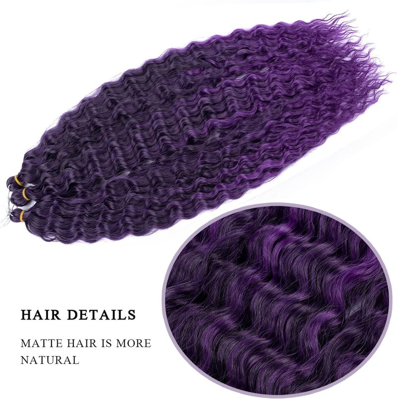 MAYSA Purple Ocean Wave Braiding Crochet Hair Extensions, 30inch Ombre Deep Wave Crochet Hair, 6Packs Soft Synthetic Curly Crochet Hair Extensions for Black Women #1BTpurple - Image 3