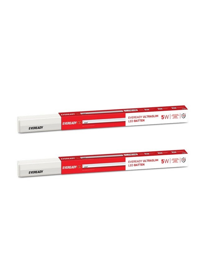 Eveready Eveready 5W LED Batten | Highly Efficient | 100lm/W | Fire Retardant PC Body | Pack of 2 | Lasts Upto 25000 Hours | 4kV Surge Protection | BIS Approved | Made in India | White, Cool Day Light - Image 1