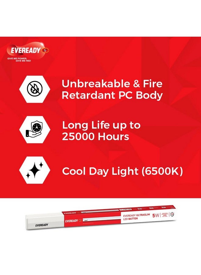 Eveready Eveready 5W LED Batten | Highly Efficient | 100lm/W | Fire Retardant PC Body | Pack of 2 | Lasts Upto 25000 Hours | 4kV Surge Protection | BIS Approved | Made in India | White, Cool Day Light - Image 4