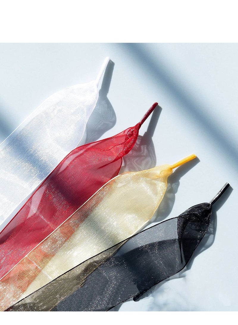 SYOSI Shoe Laces Fashion Satin Shoe Laces Soft Casual Transparent Organza Flat Ribbon Shoelaces for Women Girls Lady Sneaker Shoestrings, Snow Yarn Shoelace, 4-colored,4cm Wide - Image 3