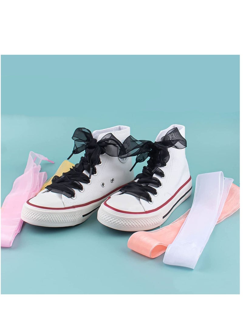 SYOSI Shoe Laces Fashion Satin Shoe Laces Soft Casual Transparent Organza Flat Ribbon Shoelaces for Women Girls Lady Sneaker Shoestrings, Snow Yarn Shoelace, 4-colored,4cm Wide - Image 2