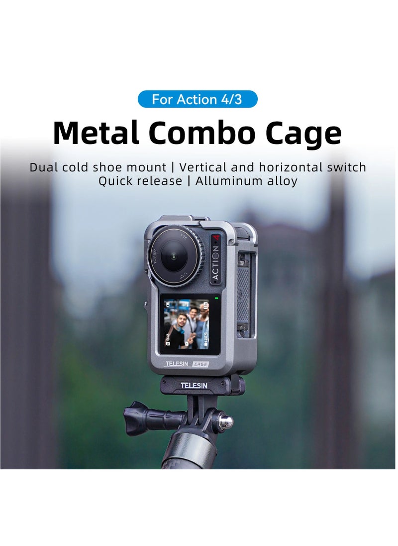 TELESIN - TELESIN Aluminium Alloy Frame Case For DJI ACTION 4 3 Metal Cage Quick Release Mount with Cold Shoe Full Protective Frame Case - Image 1