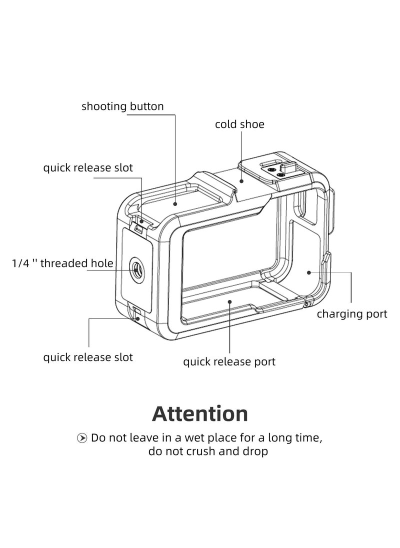 TELESIN - TELESIN Aluminium Alloy Frame Case For DJI ACTION 4 3 Metal Cage Quick Release Mount with Cold Shoe Full Protective Frame Case - Image 1