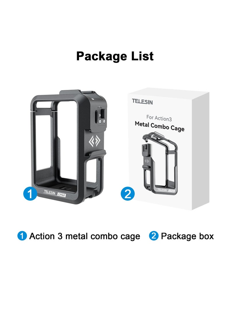 TELESIN - TELESIN Aluminium Alloy Frame Case For DJI ACTION 4 3 Metal Cage Quick Release Mount with Cold Shoe Full Protective Frame Case - Image 1