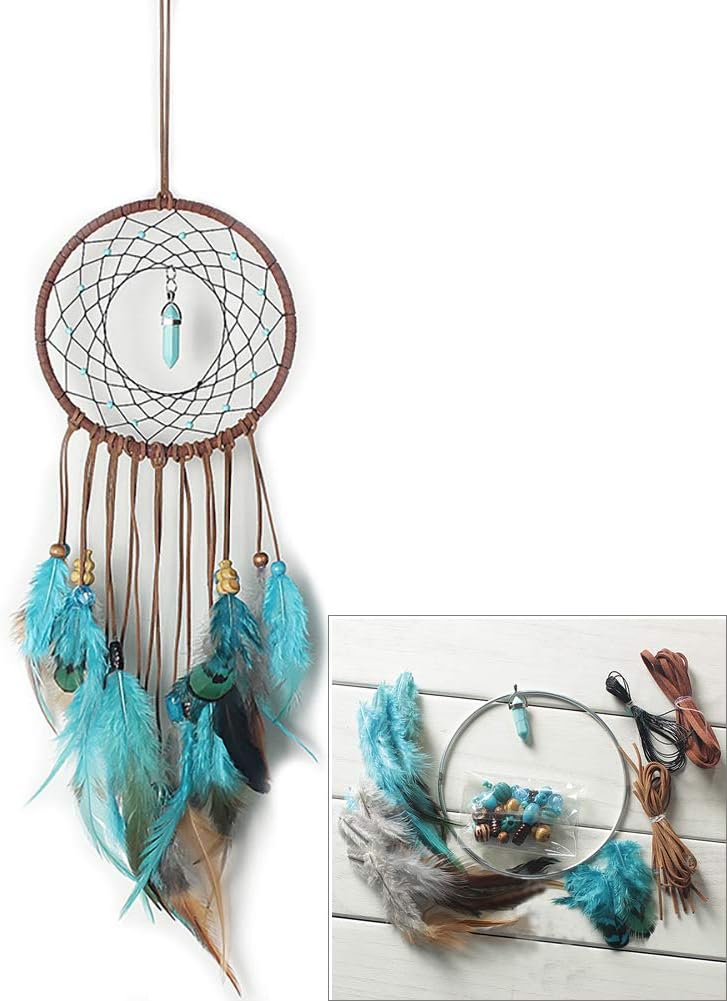 FANDOL DIY Dream Catcher Making Kit, Macrame Dream Catcher Craft Supplies for Kids Bedroom Wall Decor Nursery Baby Room Hanging Wedding Ornaments Party Handmade Gift (Turquoise) - Image 1