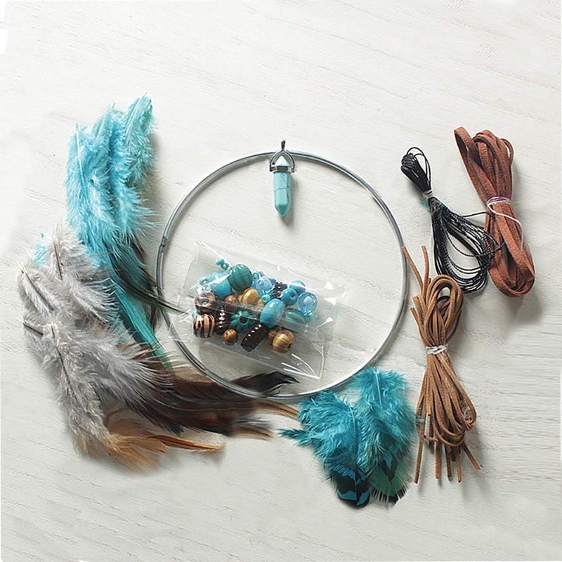FANDOL DIY Dream Catcher Making Kit, Macrame Dream Catcher Craft Supplies for Kids Bedroom Wall Decor Nursery Baby Room Hanging Wedding Ornaments Party Handmade Gift (Turquoise) - Image 2