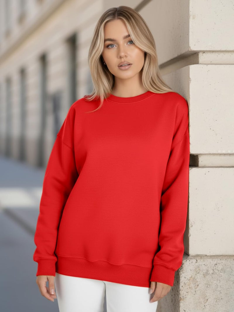 LEOTUDE Women’s Loose fit Round Neck Sweatshirt for Women (GRL_W11_SP-XOD9_P_Red_L) - Image 2