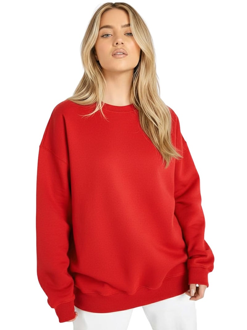 LEOTUDE Women’s Loose fit Round Neck Sweatshirt for Women (GRL_W11_SP-XOD9_P_Red_L) - Image 1