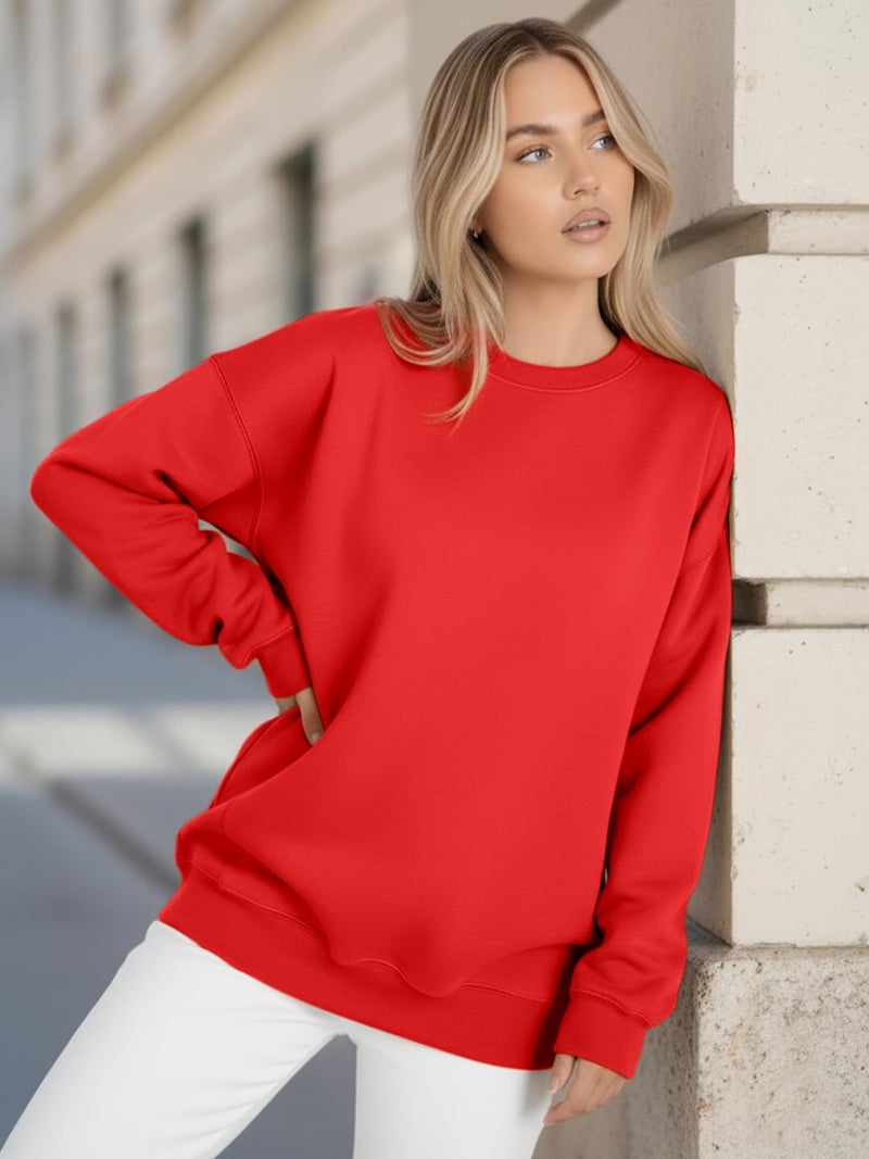 LEOTUDE Women’s Loose fit Round Neck Sweatshirt for Women (GRL_W11_SP-XOD9_P_Red_L) - Image 3