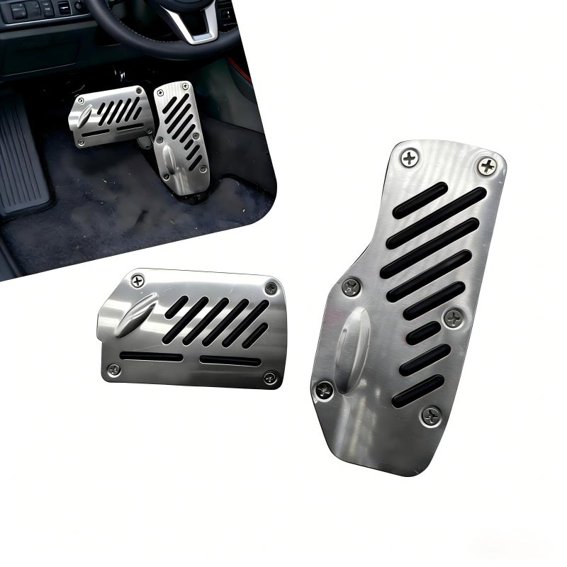 Hugwits 2 PCS NonSlip Car Pedal Covers Premium Aluminum Alloy Automatic Transmission Gas Brake Pads Safe Driving Car Pedal Replacement Accessories Universal for Most Cars Black - Image 3