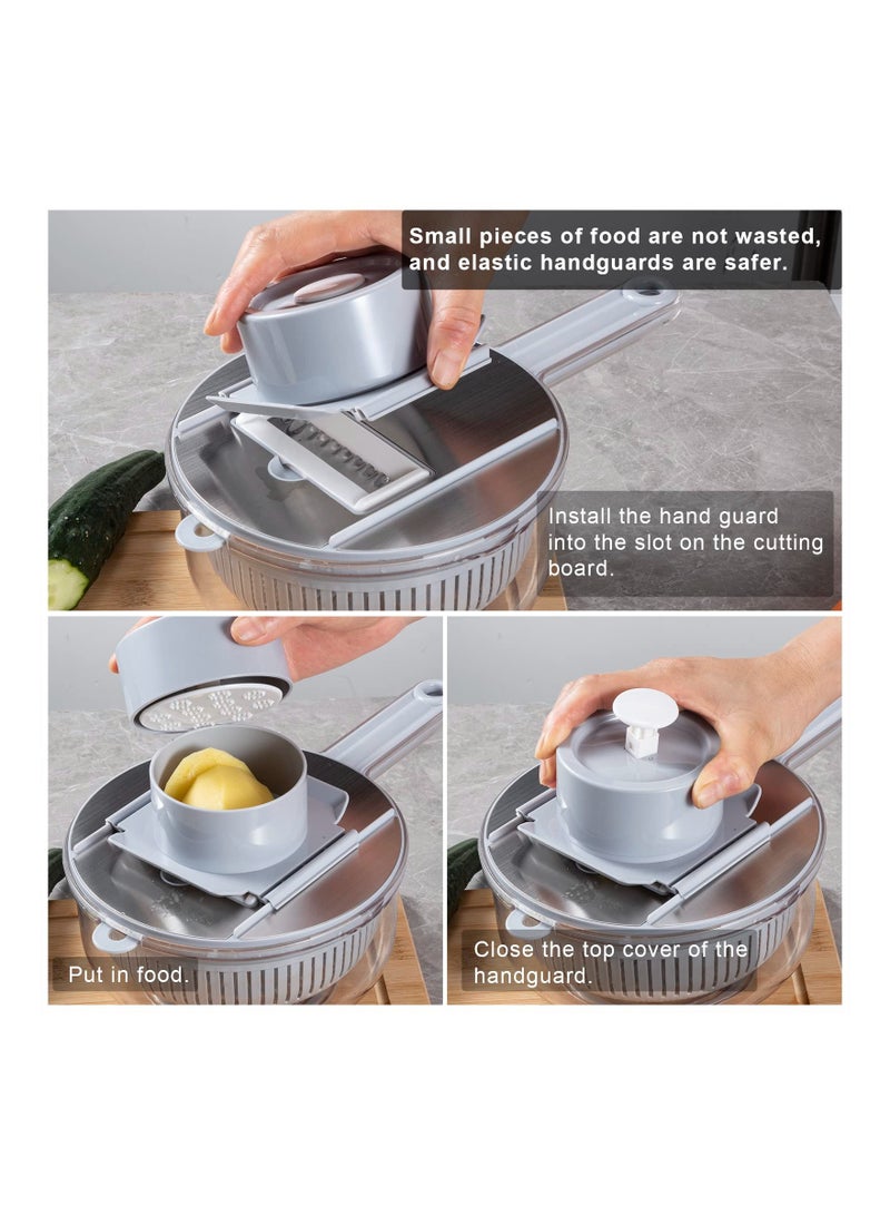 SYOSI Vegetable Mandoline Slicer, New Upgrade Version 10 in 1 Kitchen Vegetable Cutter and Slicer, Stainless steel Kitchen Multipurpose Julienne Grater with Hand Guard, Drain Basket and Container  - Image 2
