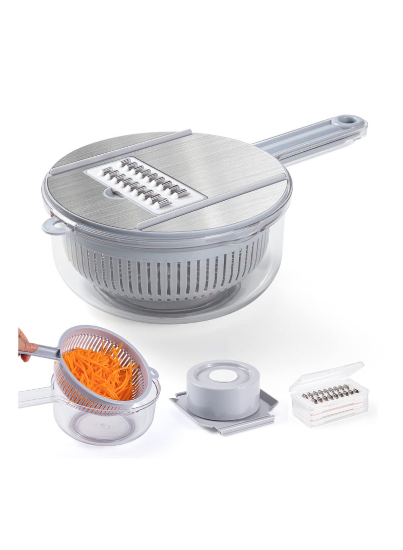 SYOSI Vegetable Mandoline Slicer, New Upgrade Version 10 in 1 Kitchen Vegetable Cutter and Slicer, Stainless steel Kitchen Multipurpose Julienne Grater with Hand Guard, Drain Basket and Container  - Image 1